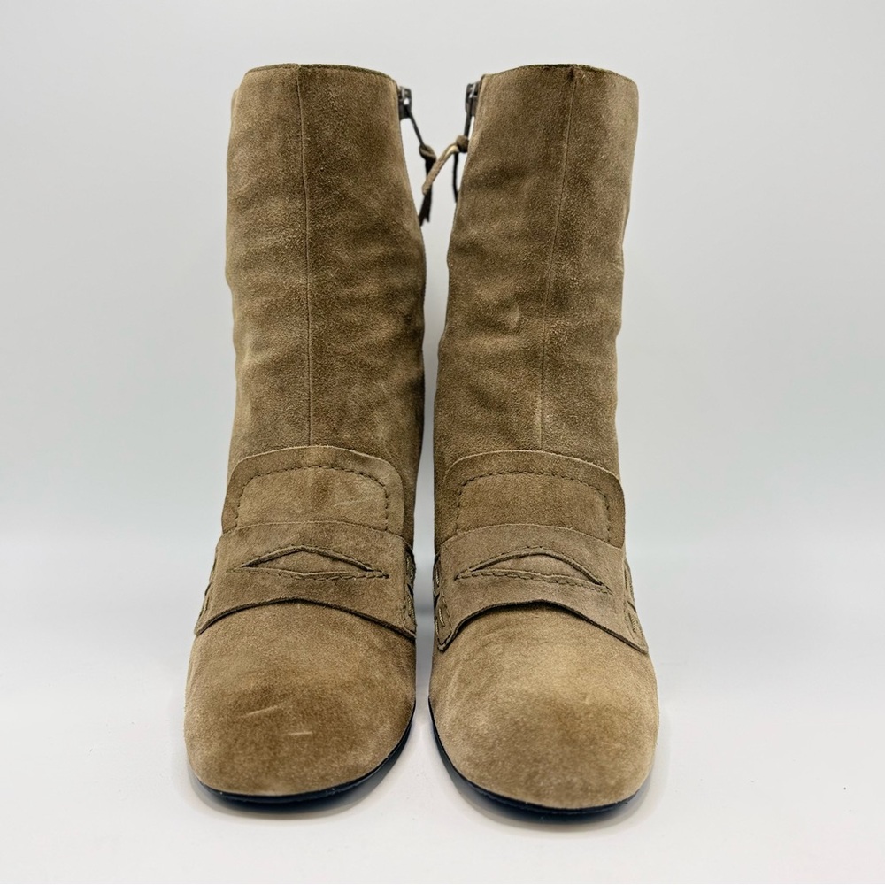 Grey Suede Ankle Booties with Side Zip